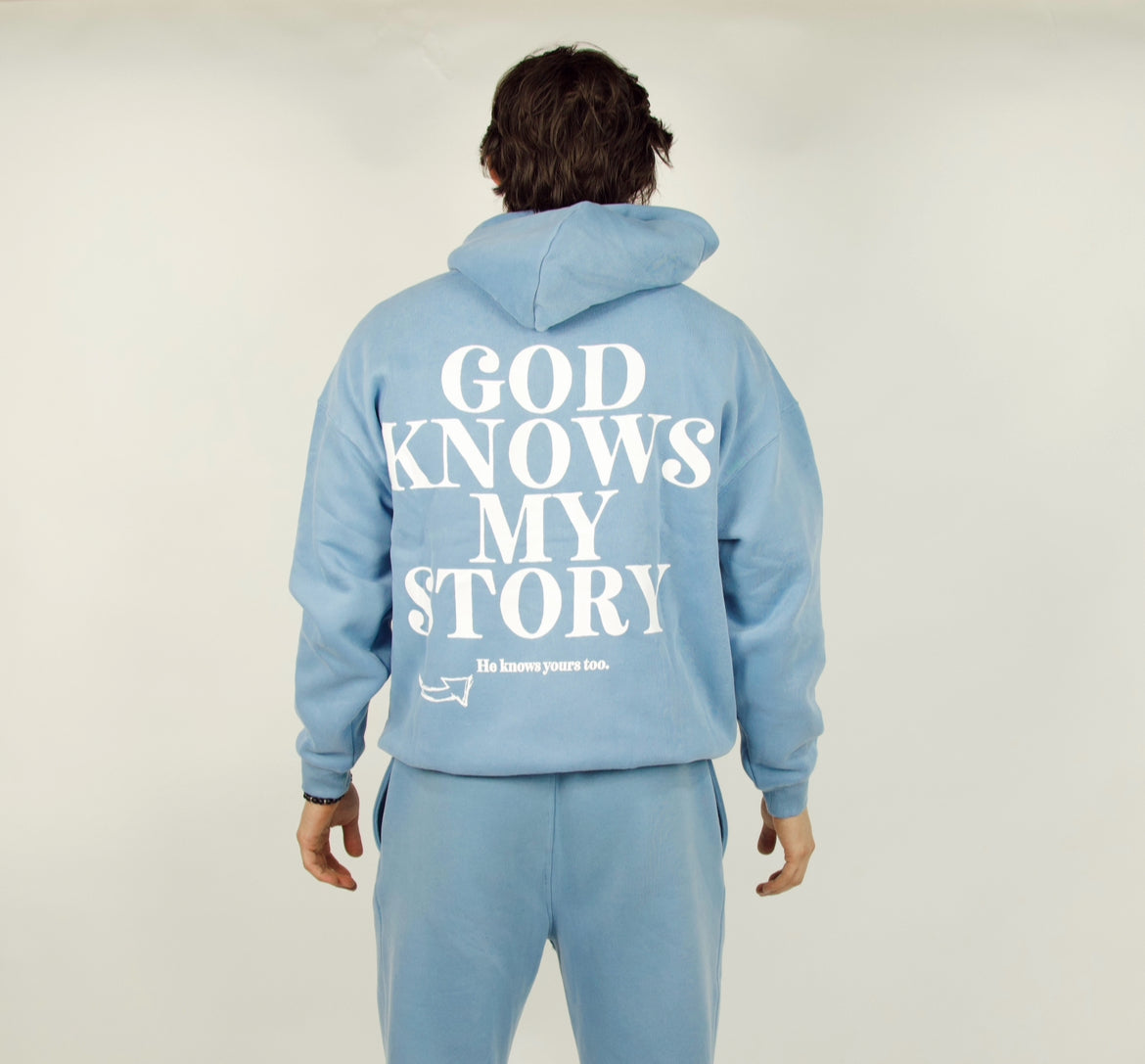 God Knows My Story Embroidery Unisex Hoodie Blue