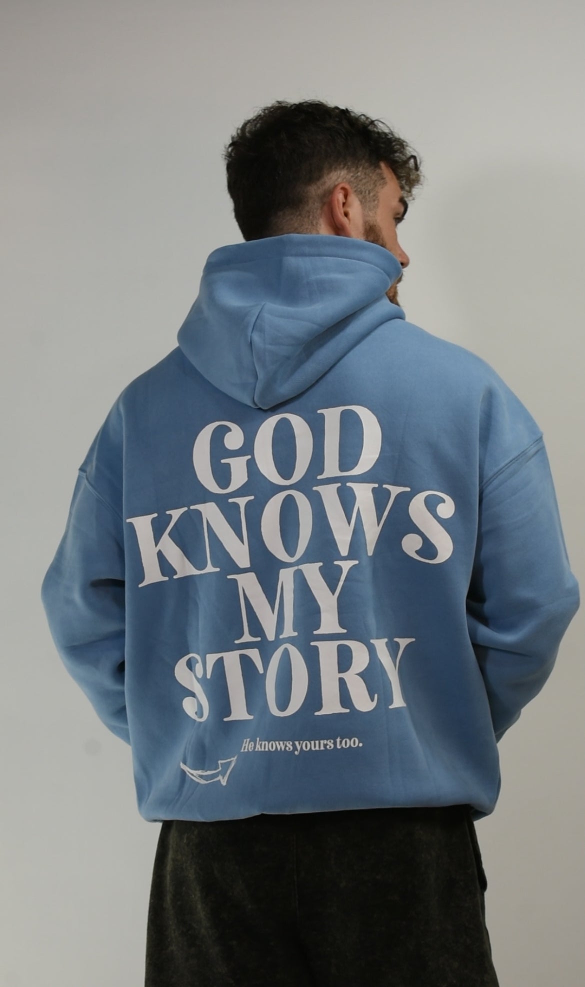 God Knows My Story Embroidery Unisex Hoodie Blue