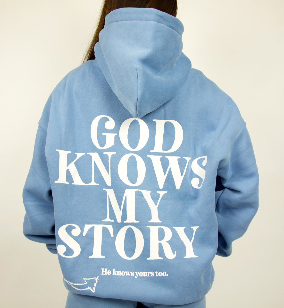 God Knows My Story Embroidery Unisex Hoodie Blue