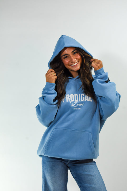 God Knows My Story Embroidery Unisex Hoodie Blue